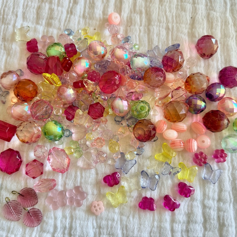 Mixed Pink and Multicolor Craft Beads & Baubles - Assorted Acrylic Shapes